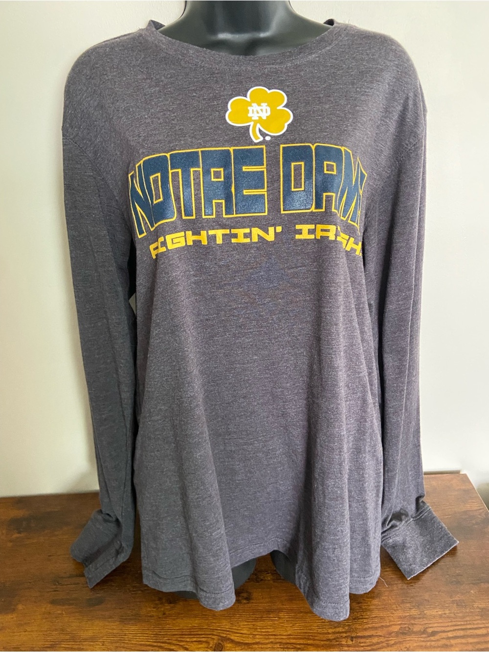 Notre Dame Fighting Irish Long Sleeve Logo Shirt - Gray/Yellow